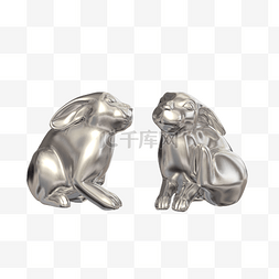 小动物雕塑图片_简约金属兔子雕像