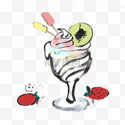 美食水墨图片_夏天水果冰淇淋手绘插画