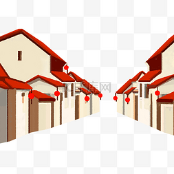 市集图片_中式建筑红色房屋