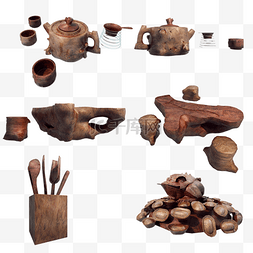 木质质感图片_立体木头质感茶具套图png图