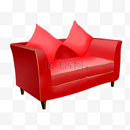 家庭红色图片_红色沙发家具插画