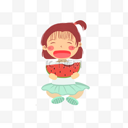 吃西瓜的可爱小女孩插画