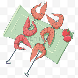 一盘烧烤串串虾插画