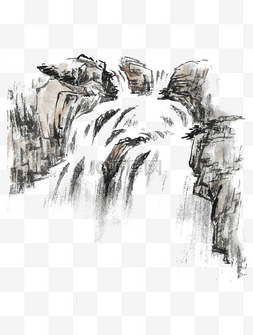 水墨风景画山水瀑布