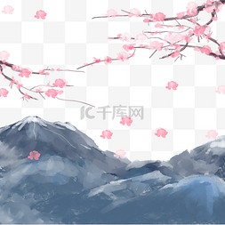 水彩日式富士山樱花