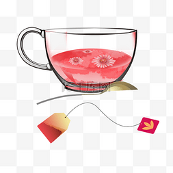 卡通玻璃杯透明图片_粉色的茶水卡通插画
