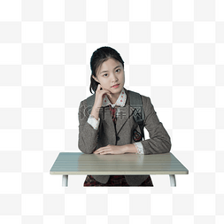 穿韩式校服的女学生室内手托脸颊