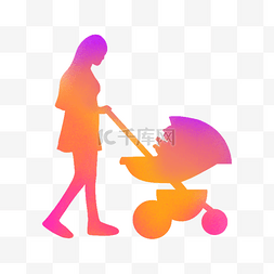 母亲节母亲推着婴儿车剪影