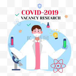 卡通医生显微镜图片_卡通手绘研究疫苗covid-2019 vacancy re