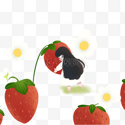 红色手绘草莓图片_手绘卡通可爱草莓女孩免抠图