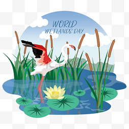 河滩图片_world wetlands day手绘候鸟