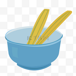 蓝色的瓷碗装饰插画