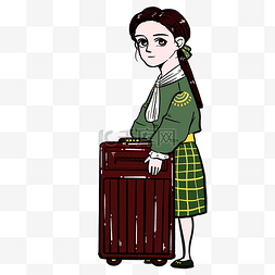 旅行人物女孩带着大行李箱出门游