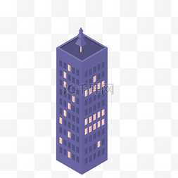 紫色立体创意大厦元素