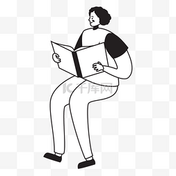 知识女性图片_线描坐着看书人物插画