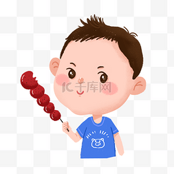 卡通吃糖葫芦图片_儿童节吃糖葫芦的小男孩PNG免抠素