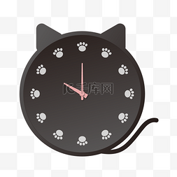 钟素材图片_黑色猫咪简约钟表免抠