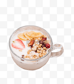 早餐麦片碗图片_玻璃碗中的酸奶麦片