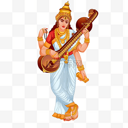 印度女神庆祝节日vasant panchami sitar