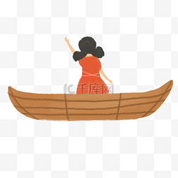 坐船的小女孩卡通插画