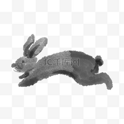 水墨中秋节可爱奔跑月兔
