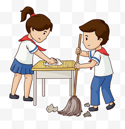扫地擦桌子的学生