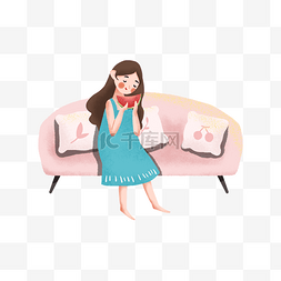 夏天水果海报图片_大暑坐在沙发上吃西瓜的女孩