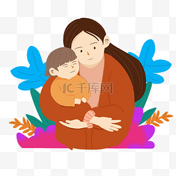 妈妈抱着花图片_母亲节抱着孩子的母亲手绘