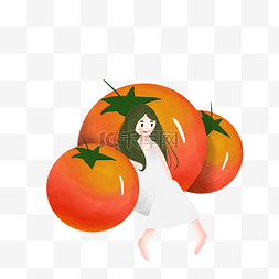简约西红柿和女孩插画海报免抠元