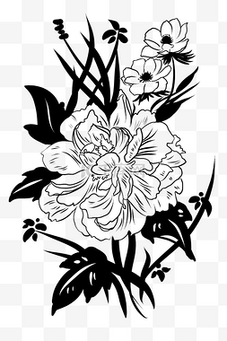 黑白装饰花卉
