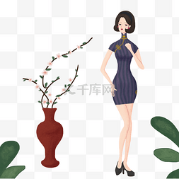 中国每年图片_花朵装饰的卡通美女