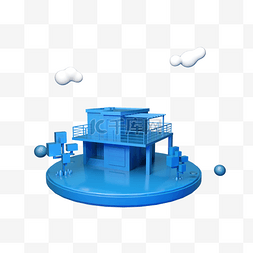阁楼设计图片_立体蓝色阁楼舞台背景设计C4D