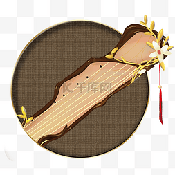 中国风弹古琴女子传统古琴手绘插画手绘古风传统物件插画古风花枝古琴