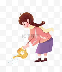 浇水摇钱树图片_植树节小女孩浇水