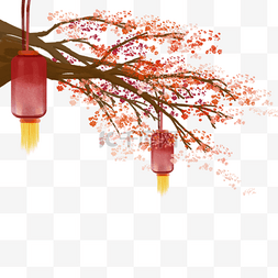 摆件红色图片_红色的桃树和灯笼