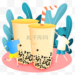 夏季珍珠奶茶插画