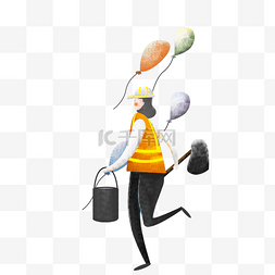 动漫人物气球图片_卡通女孩在搞卫生免抠图