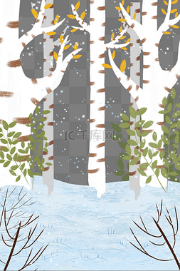 大雪枯树枝图片_冬季树林白桦树雪地枯树枝