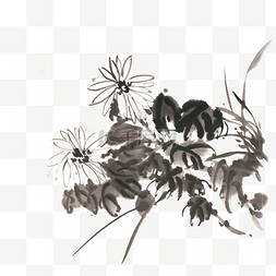 手绘的秋季图片_盛开的菊花水墨画PNG免抠素材