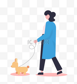 散步矢量图片_矢量扁平户外健身锻炼牵着狗散步