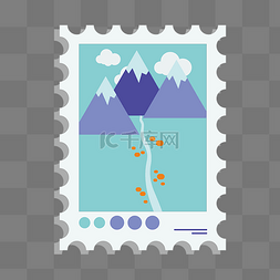 蓝色富士山邮票插画