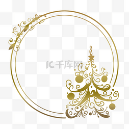 圆圈剪影图片_黄色华丽圣诞树圆圈边框