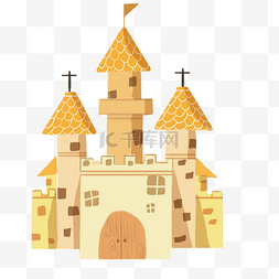 卡通城堡插画图片_黄色城堡建筑插画