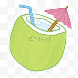 绿色椰子汁图片_夏季旅游椰子汁插画