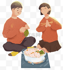 两个在吃粽子的男孩