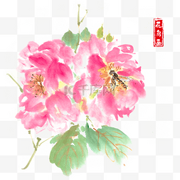 手绘写实蜜蜂图片_蜜蜂与红色花朵