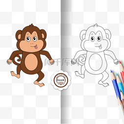 可爱的猴子素材图片_monkey clipart black and white 儿童画黑