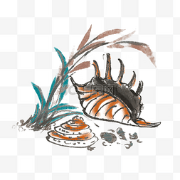 水墨海螺中国风手绘