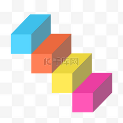 几何立体组合图片_彩色阶梯立体方块