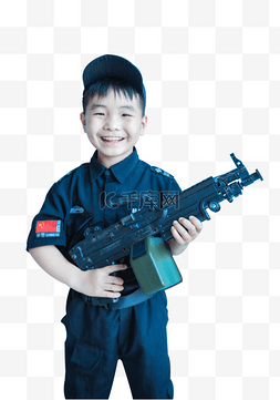 警察儿童图片_手持机枪的小特警